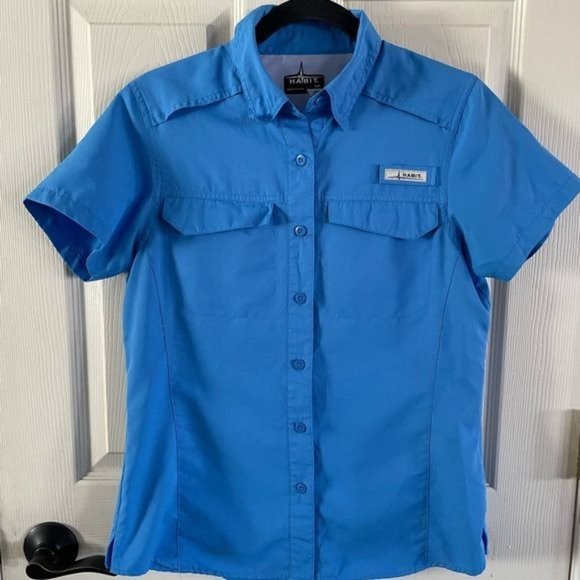 Habit Women’s Small Blue Collared Outdoor Sun Protection Fishing Vented Shirt - Picture 2 of 14